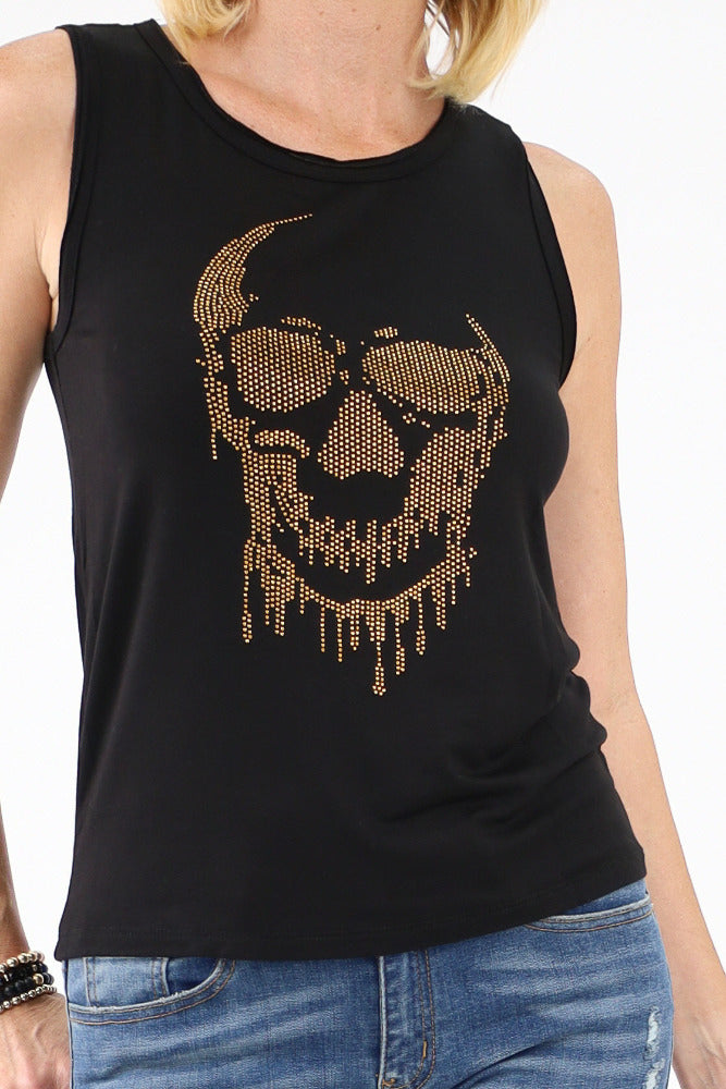 Close up of black skull tank top