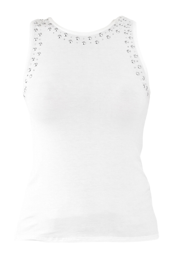 Ivory Embellished Tank Top Flatlay