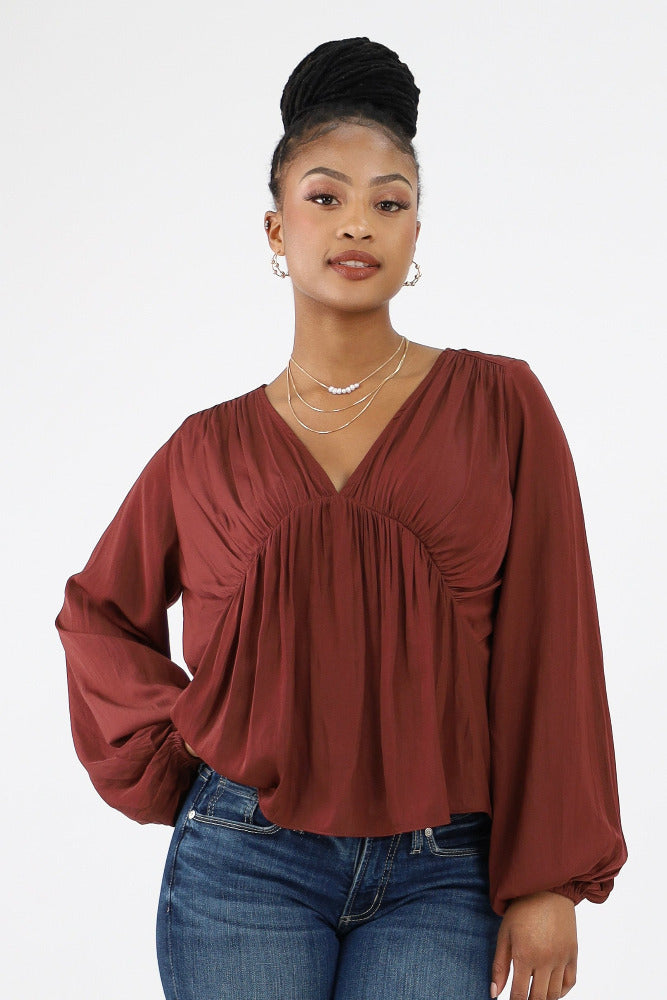 Burgundy satin blouse
