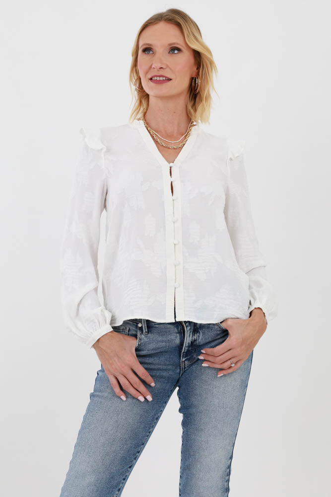 White Women's Ruffle Sleeve Blouse