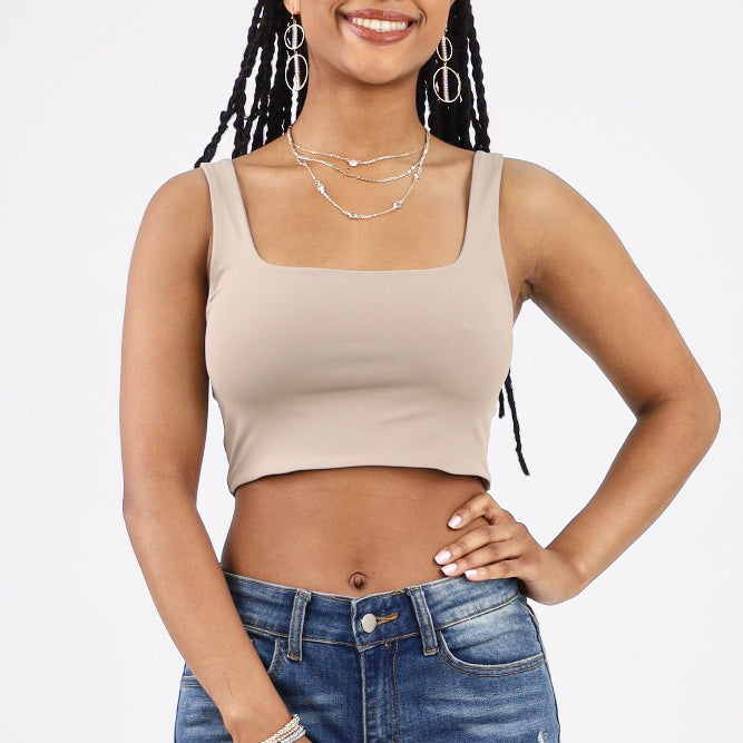 Beige Cropped Tank Top