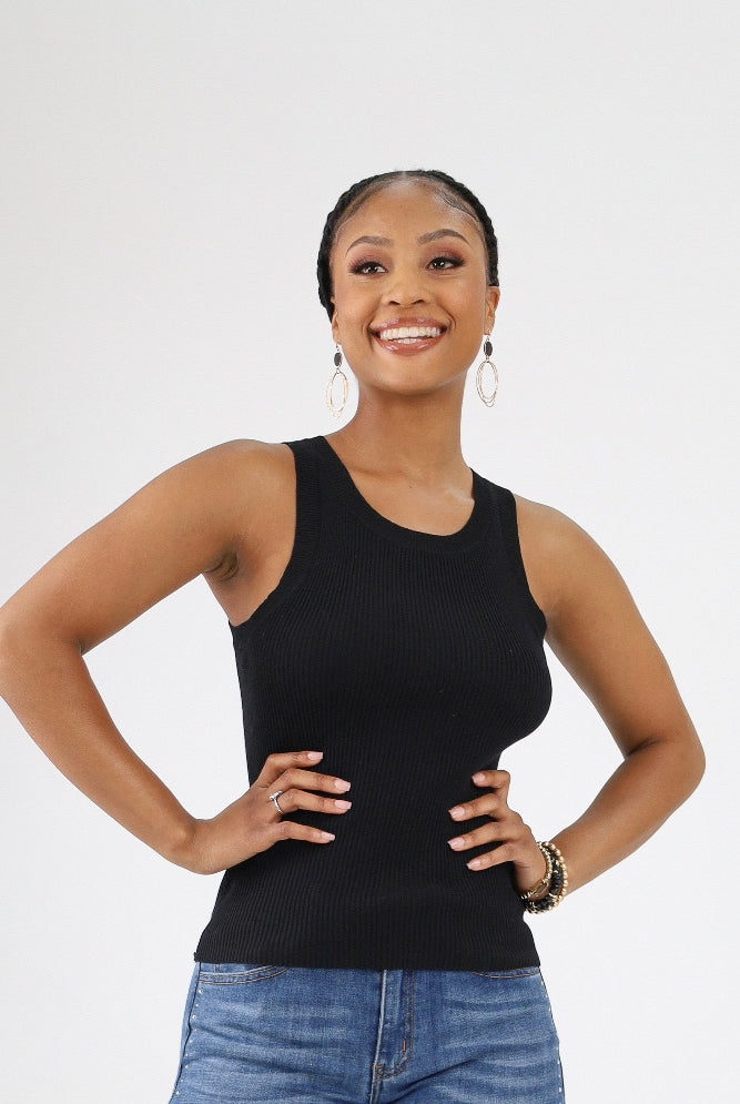 Black Racerback Knit Tank Top