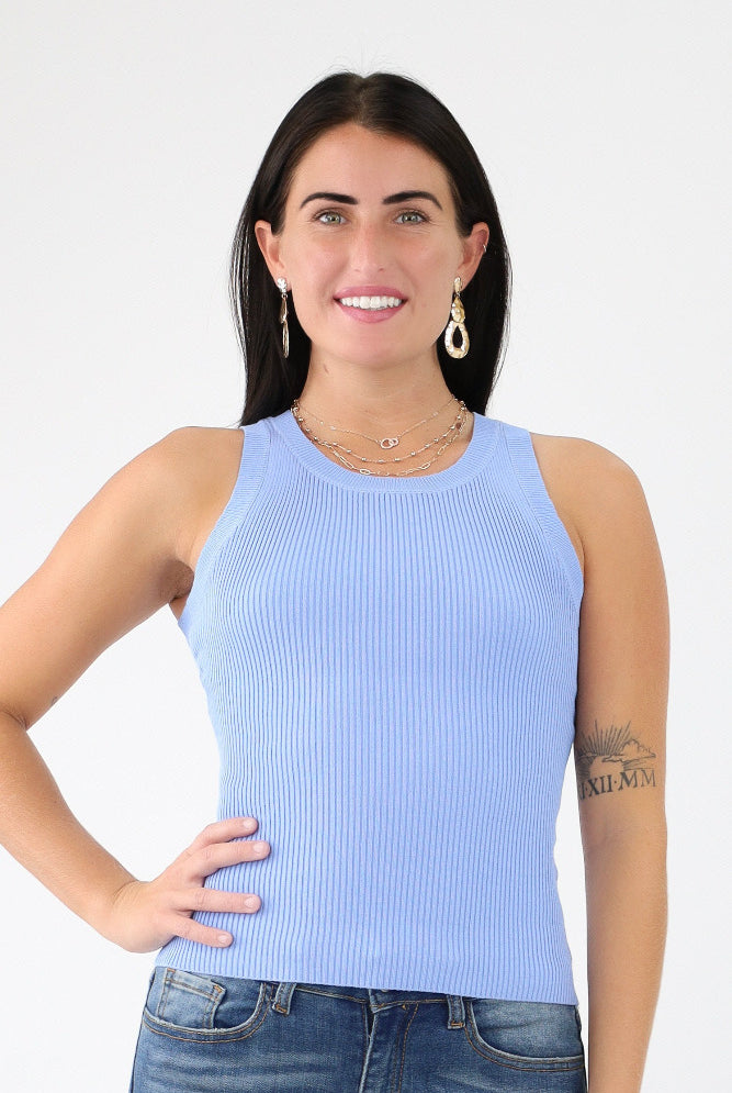 Light Blue Racerback Knit Tank Top