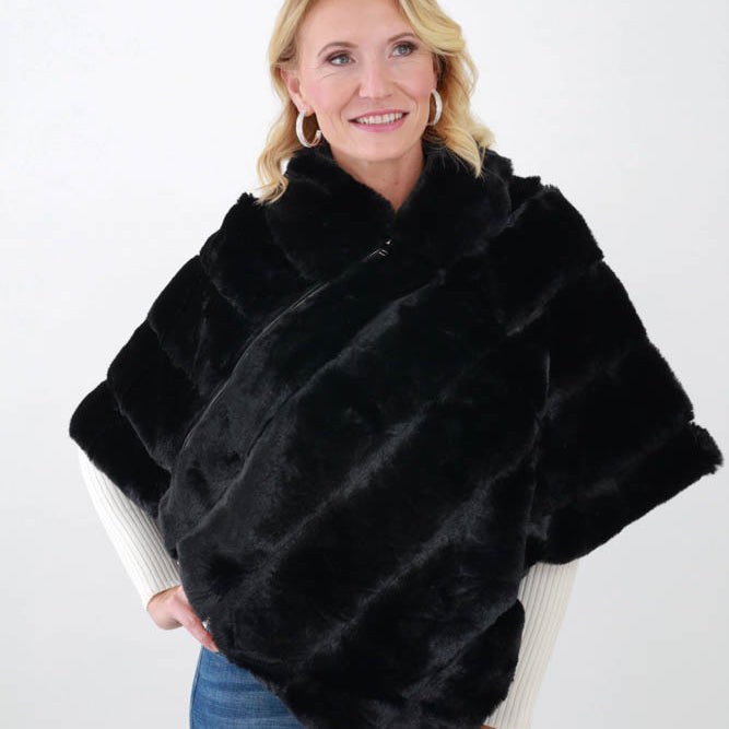 Black Faux Fur Poncho