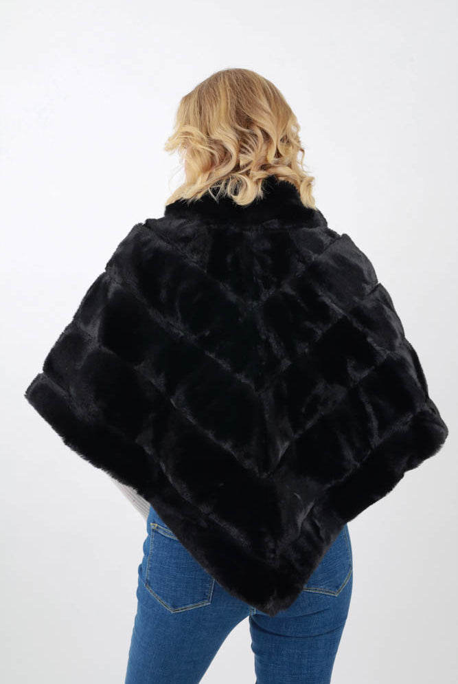 Back of Black Faux Fur Poncho