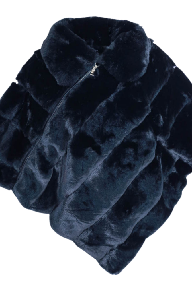 Black Faux Fur Poncho Flatlay