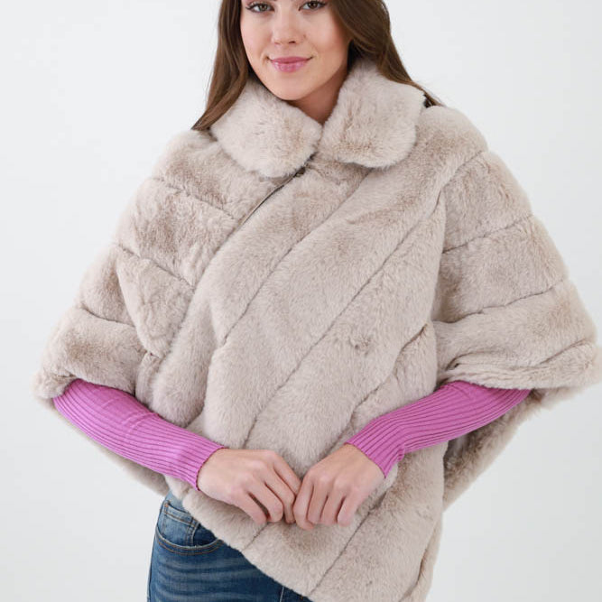 Cream Faux Fur Poncho