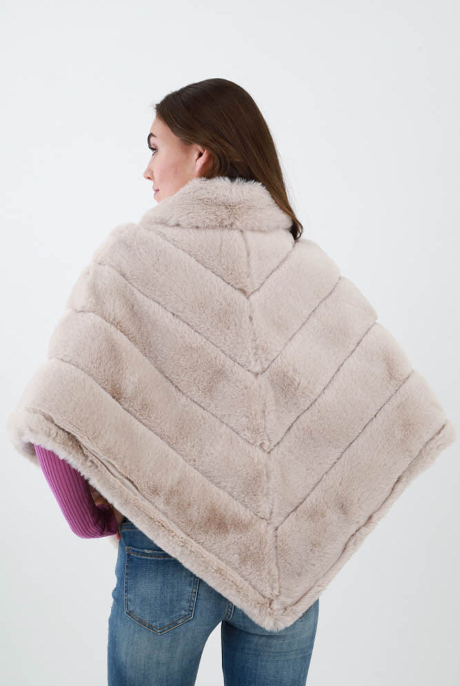 Back of Cream Faux Fur Poncho