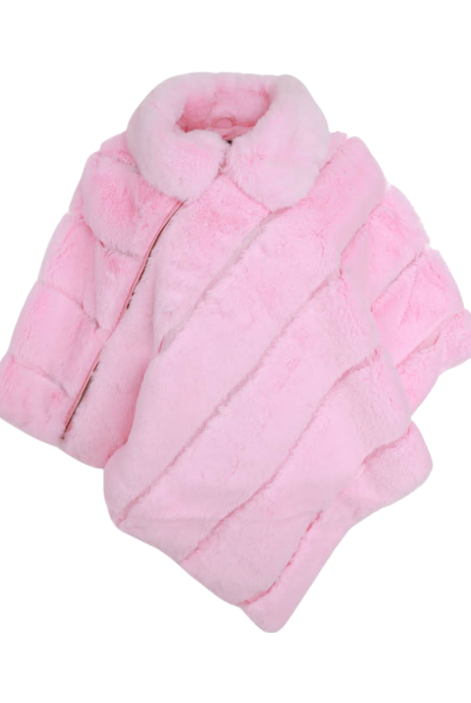Pink Faux Fur Poncho Flatlay