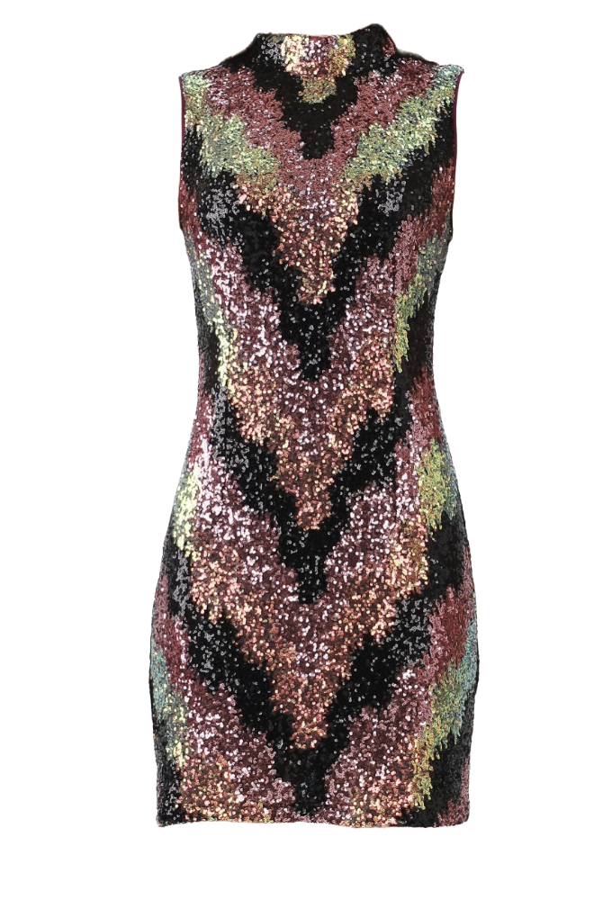 Multi Color Sleeveless Sequin Dress Flatlay