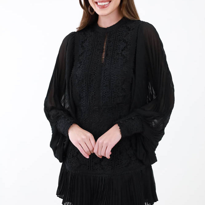 Black lace Pleated Sleeve Dress