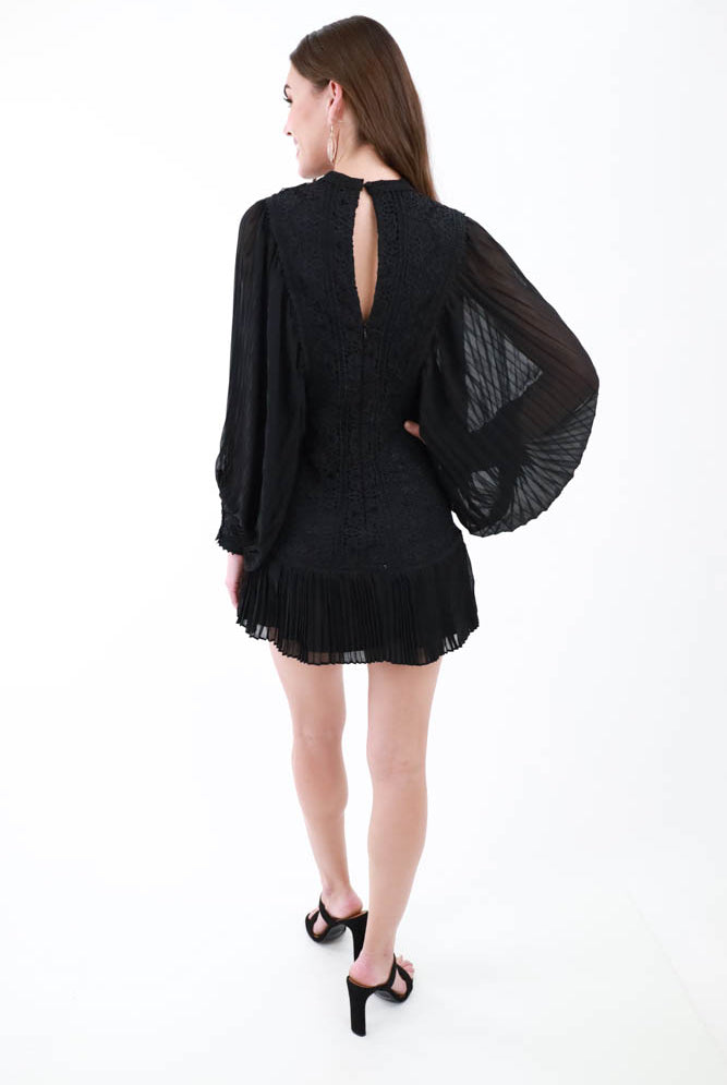 Back of black lace Pleated Sleeve Dress