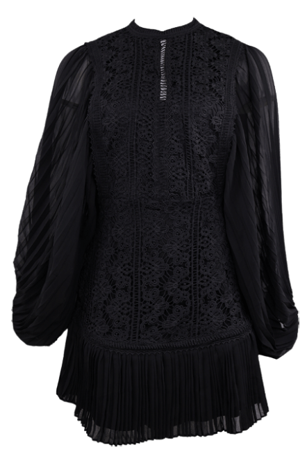 Black Lace Pleated Sleeve Dress Flatlay