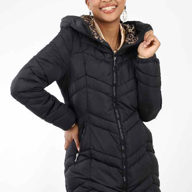 Puffer with Leopard Print Fuzzy Lining -Cream