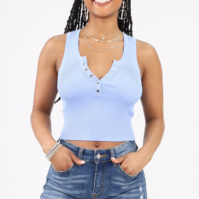 Blue Ribbed Tank Top