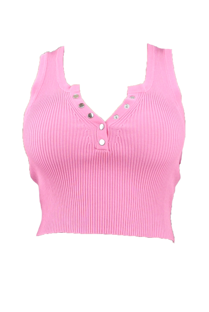 Pink Ribbed Tank Top Flatlay