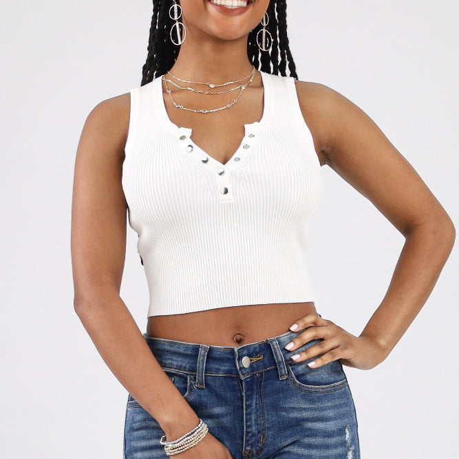 White Ribbed Tank Top