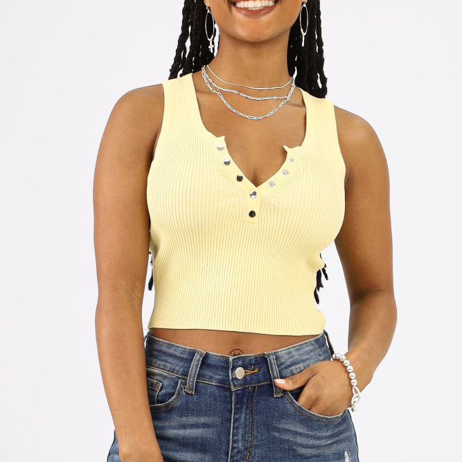 Yellow Ribbed Tank Top