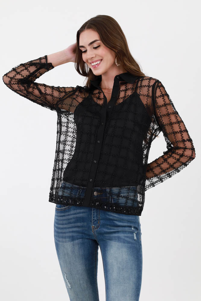 Black Mesh Blouse