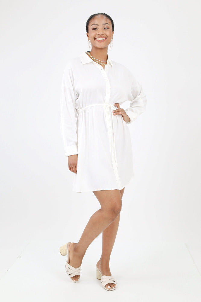 Ivory woven shirt dress