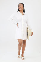 shirt dress with beige hat and sandals