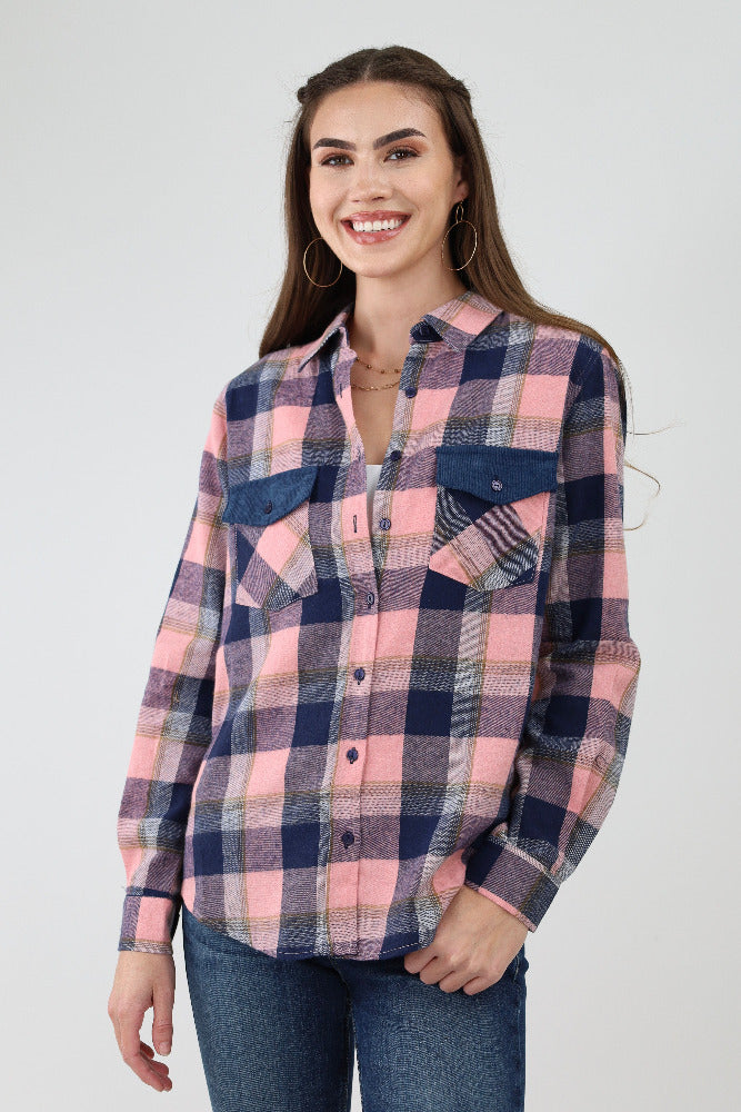 Pink and Blue Plaid Button Down Shirt