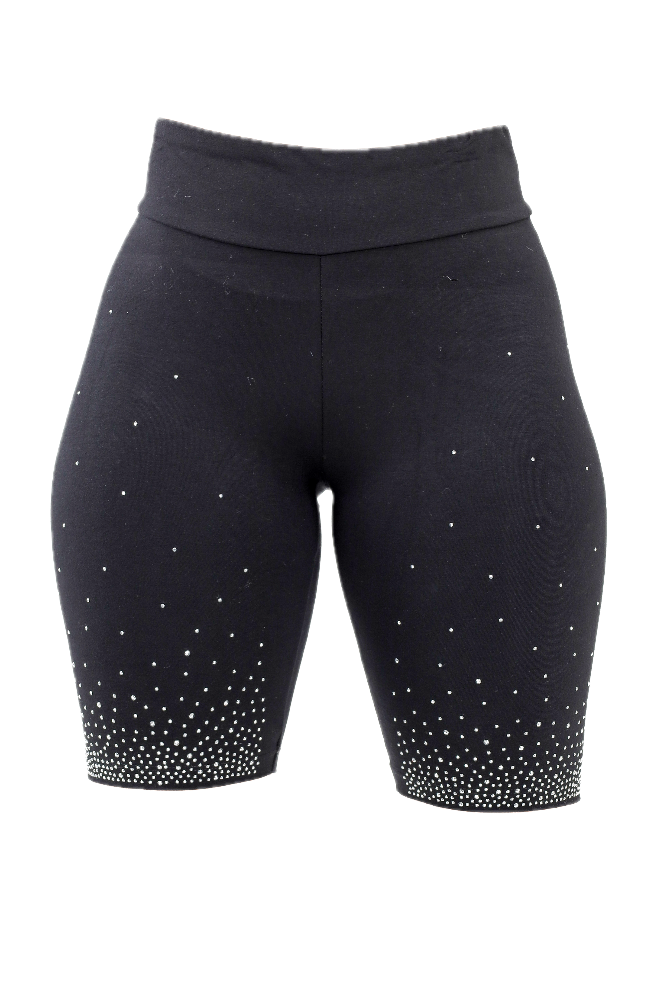 Rhinestone Embellished Biker Shorts Black