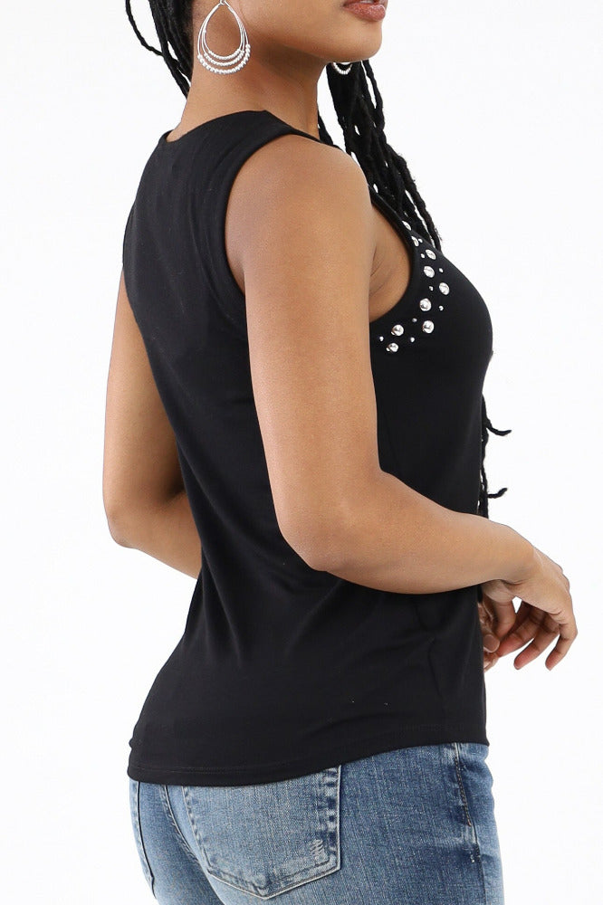 Back of Black Embellished Tank Top