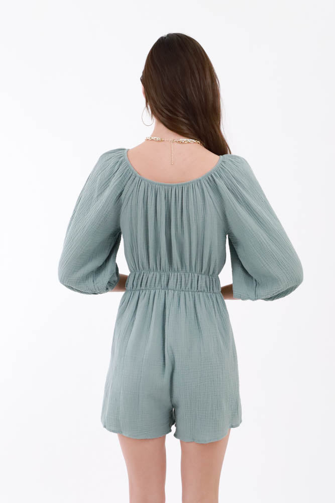 Back of Sage Solid Romper