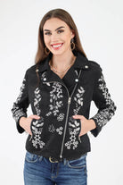 Black Embroidered Faux Suede Jacket