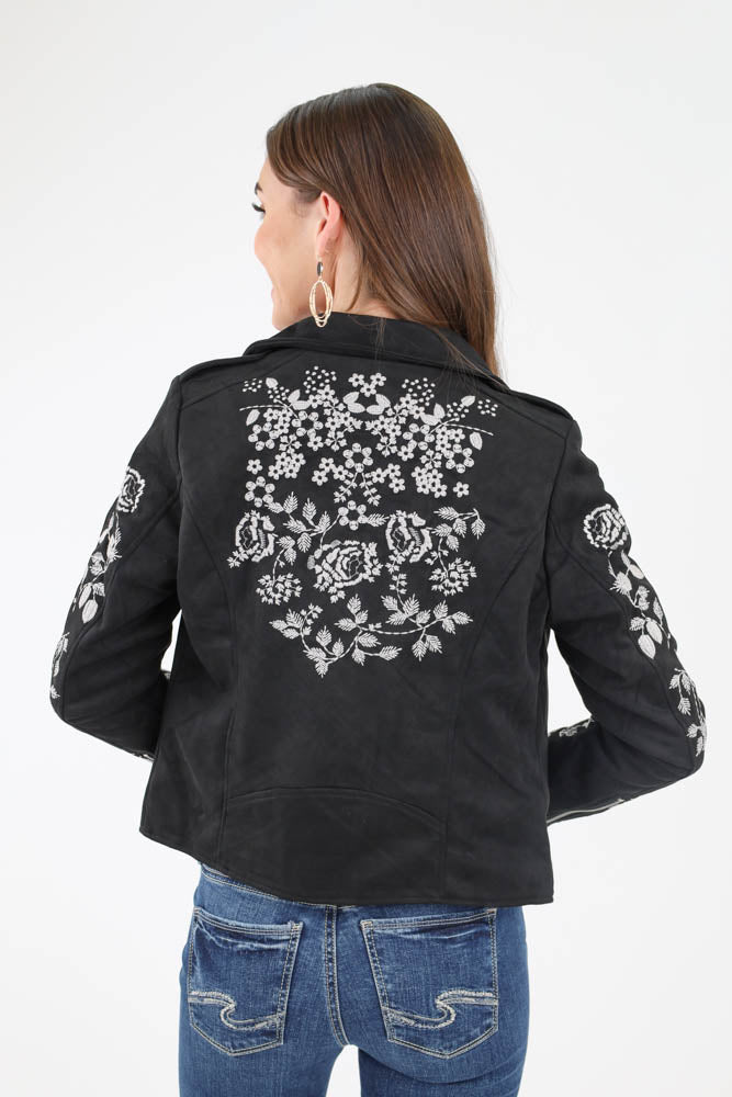 Back of Embroidered Faux Suede Jacket