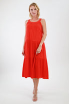 Red tiered maxi dress