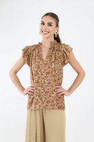 Brown Floral Watercolor Blouse