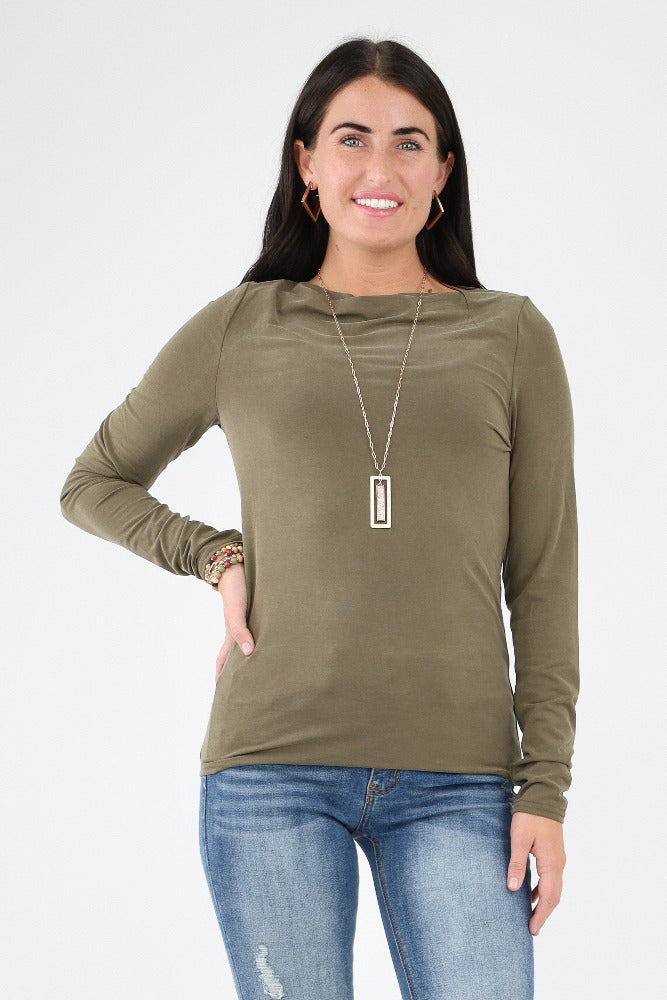 Olive Slim Fit Boat Neck Tee