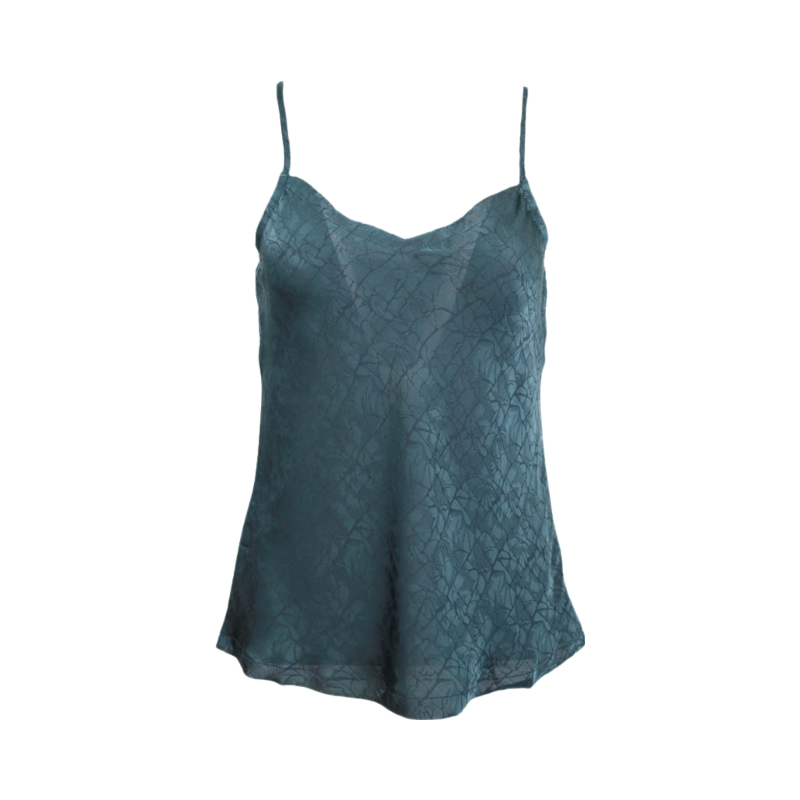 Dark Green Jacquard Satin Camisole Flatlay