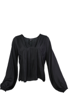 Black satin blouse flatlay