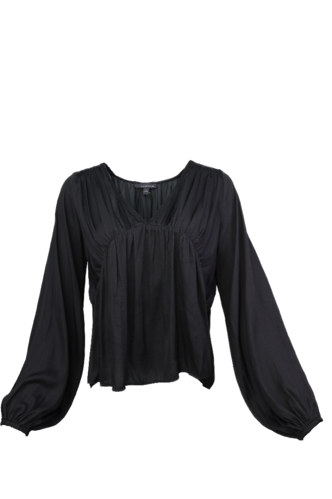 Black satin blouse flatlay