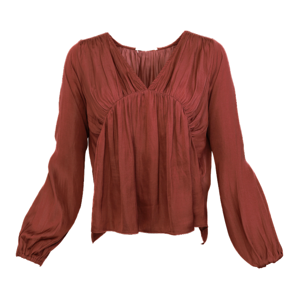 Burgundy satin blouse flatlay