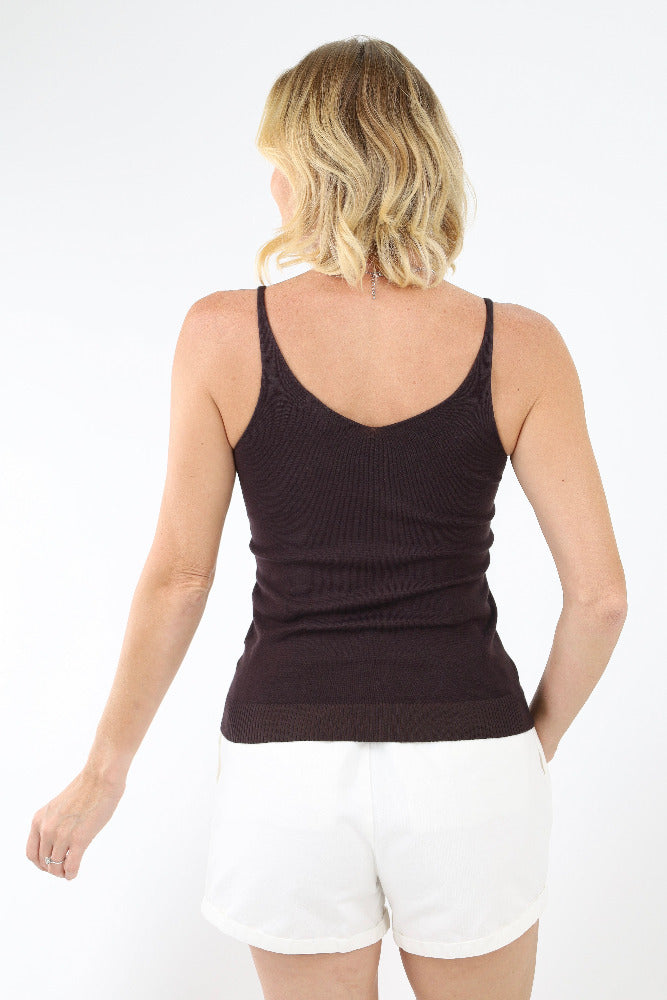 Back of brown V Neck Tank Top