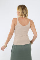 Back of ecru V Neck Tank Top