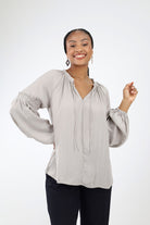 Gray satin sleeve blouse