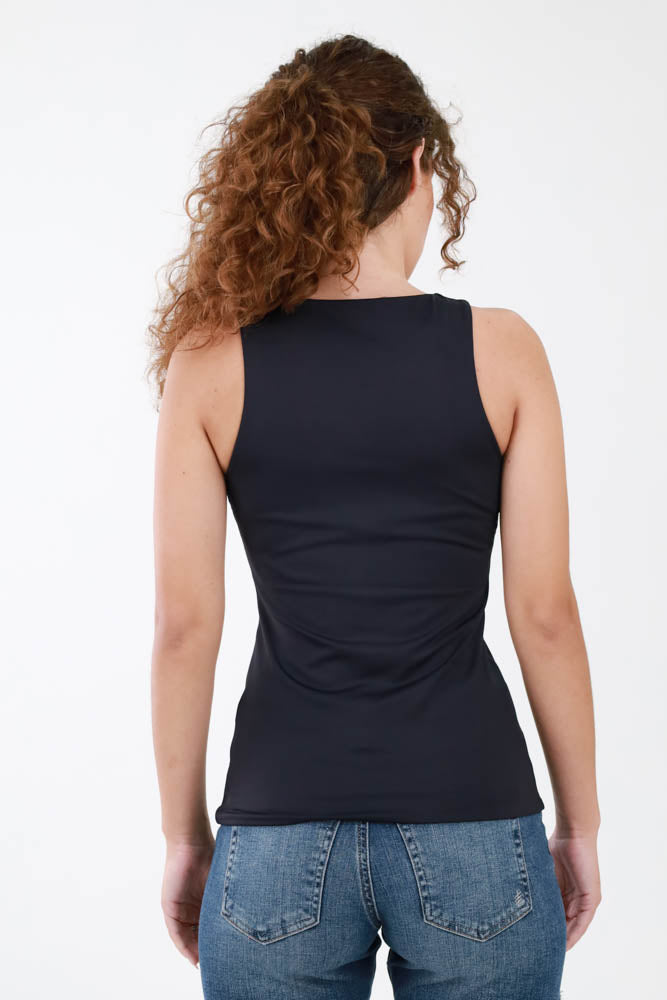 Back of black muscle tank top