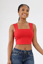 Red Square Neck Cropped Tank Top