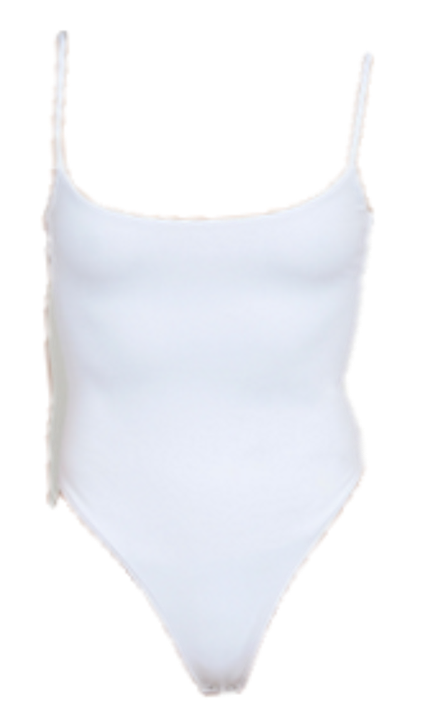 White Adjustable Strap Bodysuit Flatlay