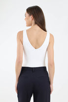 Back of white V Neck Sleeveless Bodysuit