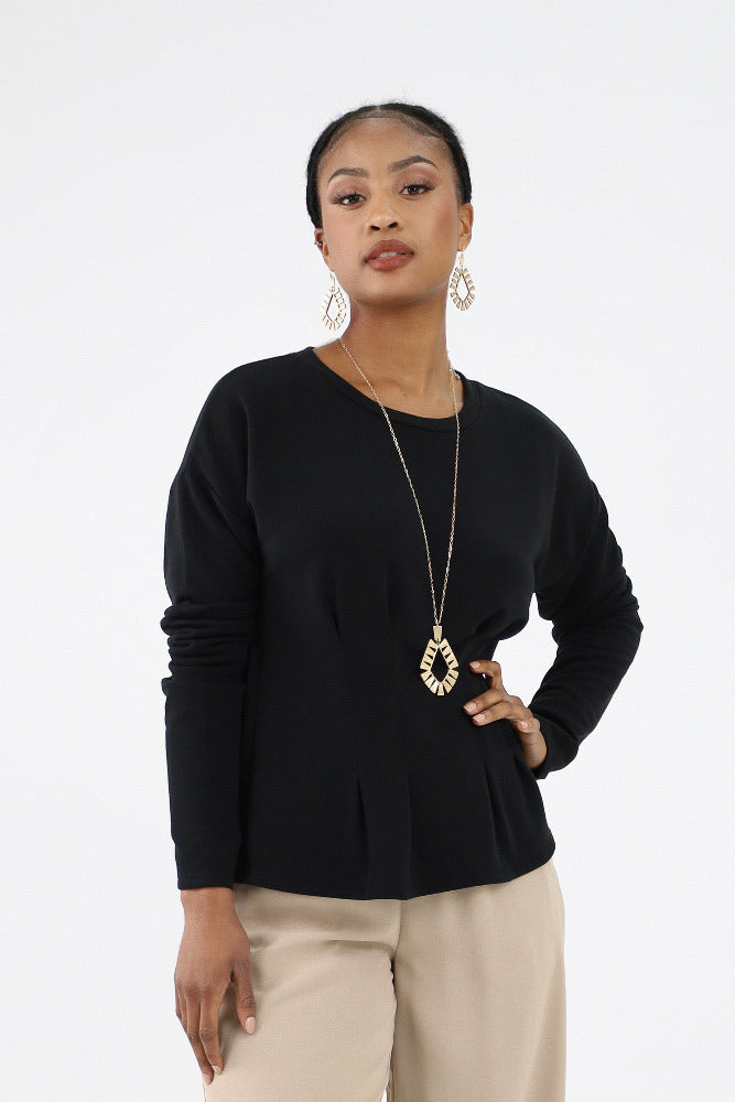 Black Peplum Drop Shoulder Top