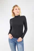 Black Ribbed Mock Neck Top