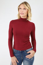 Burgundy Ribbed Mock Neck Top