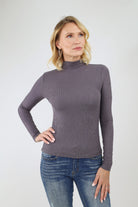 Charcoal Ribbed Mock Neck Top