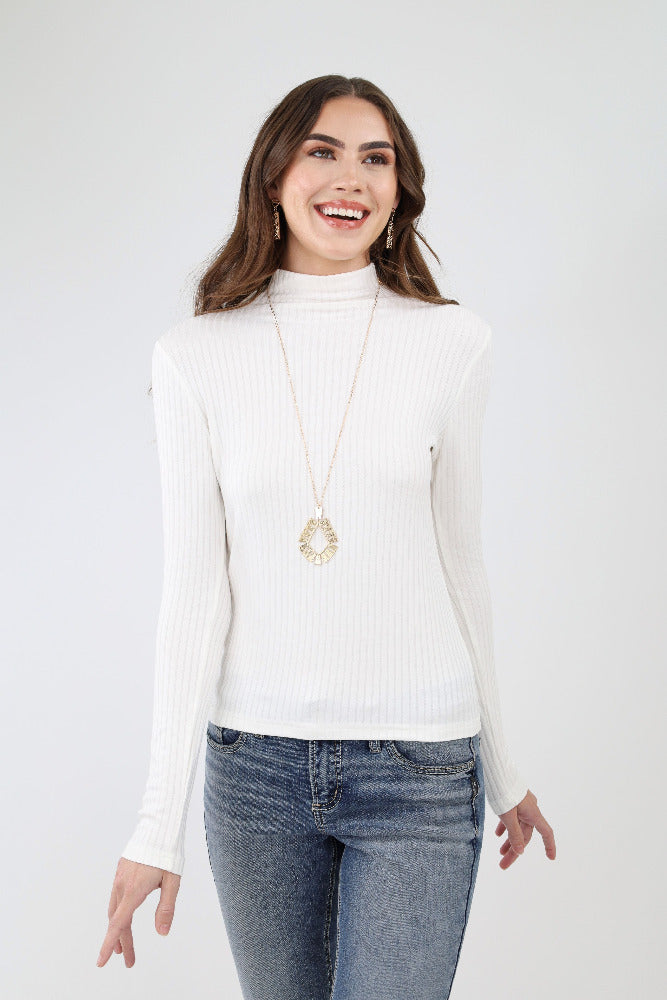 Ivory Ribbed Mock Neck Top